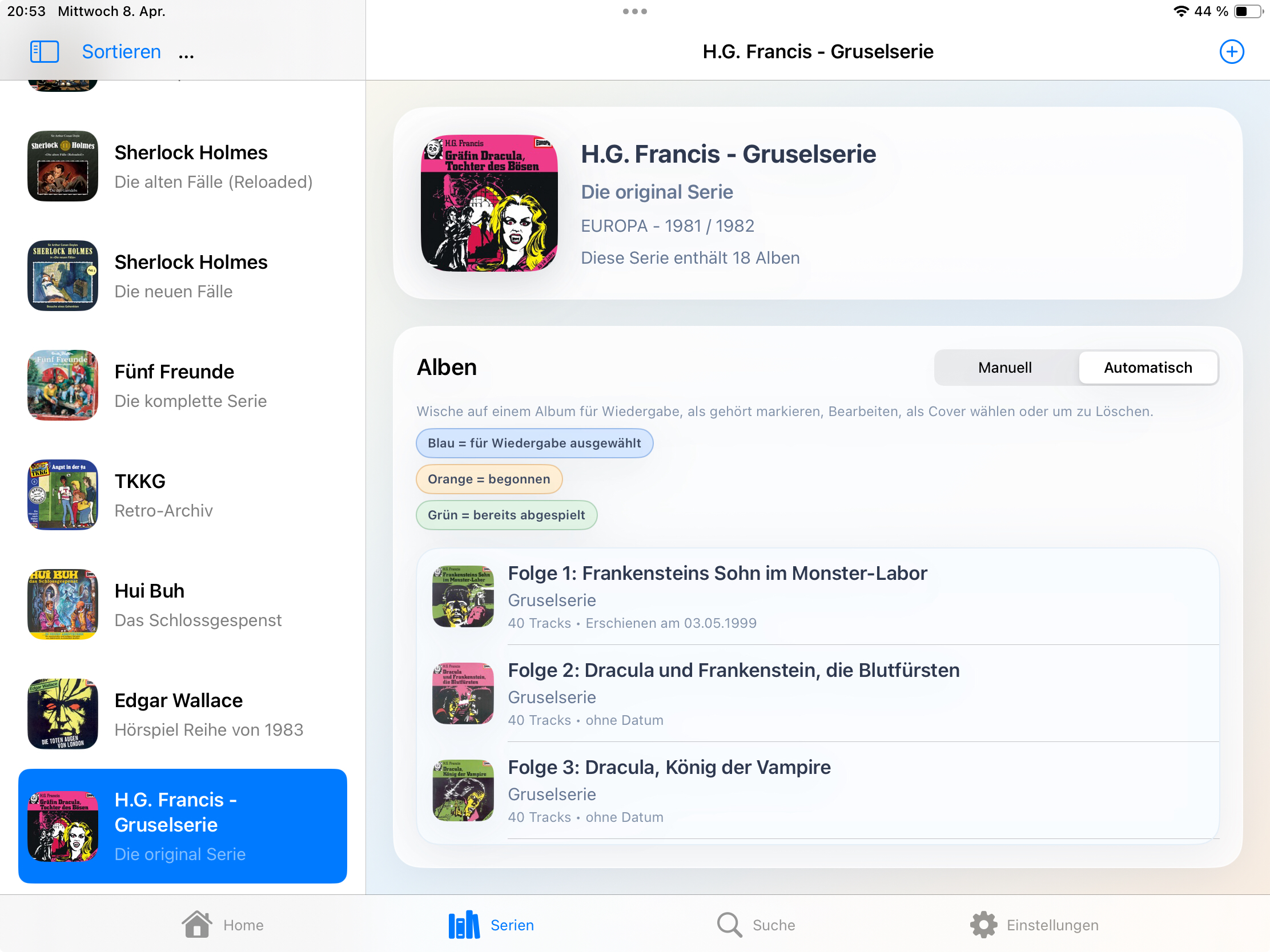 Folgenzeit auf dem iPad im Querformat